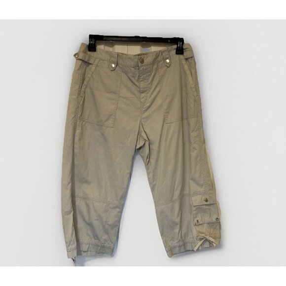 Sigrid Olsen Womens Pants 14 Tan Capri Cropped Cargo Utility Coastal Casual - Picture 1 of 10